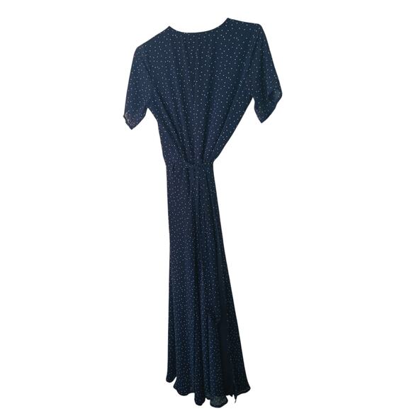 Parien House Navy Blue White Polka Dot Wrap Maxi Dress Short Sleeve Size S Small - Picture 5 of 9